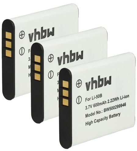 vhbw 3X Akku kompatibel mit Olympus Stylus Traveller/SP-Serie SP-720, SP-800 UZ, SP-720UZ, SP-810 UZ Kamera (600 mAh, 3,7 V, Li-Ion)