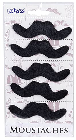 Boland 54414 - Schnurrbart Mexikaner, 5 Stück, Kunstbart, selbstklebend, Mexiko, Fiesta, Accessoire, Mottoparty, Karneval, Kostüm, Verkleidung, Theater, Bühne