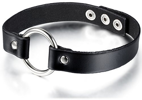 JewelryWe Schmuck Leder Choker Halskette, Ring Kreis Halsband Kragen Kette für Herren und Damen, Schwarz