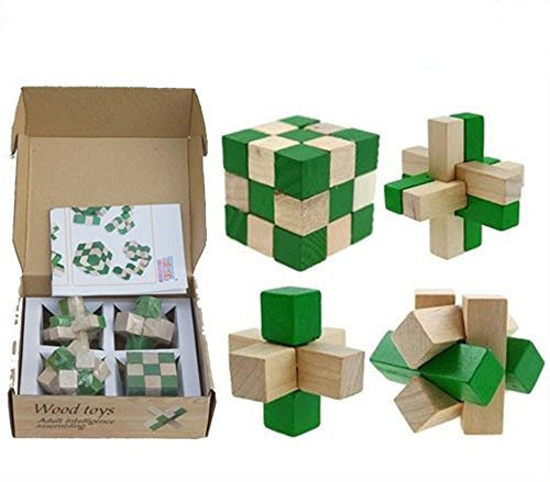 Glield Brain Teaser Puzzle 3D Casse tête Chinois en Bois-4 pièces en 1 WP06