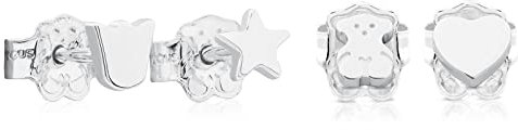 TOUS Set mit 2 Sets Ohrringe aus Sterlingsilber für Damen mit Druckknopfverschluss und 4 verschiedenen Mustern 0,45 cm, minimalistisch und elegant, Basic-Kollektion