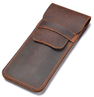 Daimay Crazy Horse Large Leather Pen Case, Handmade Fountain Pen / Multi-Pen Case, Brown