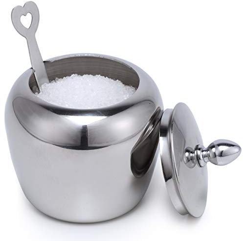 Zuckerdose aus Edelstahl mit Deckel und Löffel in Apfelform für Küche Small 7Oz