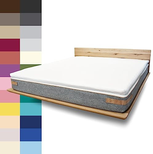 JONA SLEEP Topper Spannbettlaken (80-90x200 cm) Baumwolle Weiß, 220g/m² - Bezug für Topper & Boxspringbett, Öko-Tex Zertifiziert, Made in Austria