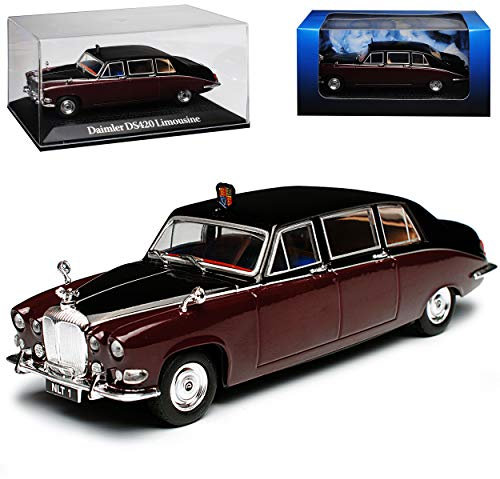 Defekte Vitrine Daimler DS420 Limousine Schwarz Rot Braun Queen Mum Elisabeth 1/43 Norev Atlas Modell Auto mit individiuellem Wunschkennzeichen