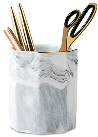 WAVEYU Porte-stylos, porte-crayons, organiseur de bureau en marbre mignon, pot à crayons en céramique durable, support décoratif pour pinceaux de maquillage, support de papeterie pour bureau, école