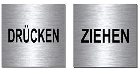 2er Set-Drücken-Ziehen-Schild 100 x 100 x 3 mm-Aluminium Edelstahloptik silber mattgebürstet Hinweisschild-1910-82-83