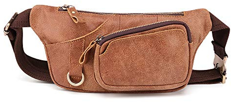 BAIGIO Gürteltasche Leder Herren Hüfttasche Vintage Retro Bauchtasche für Reise Alltagsleben (Braun)
