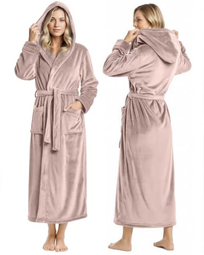 NY Threads Accappatoio da donna in pile con cappuccio in peluche lungo, da spa