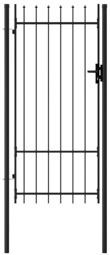 vidaXL Cancello per Recinzione a Singola Anta con Punte Robusto Durevole Privacy con Serratura e Chiavi Ingresso Pedonale in Acciaio 1x2 m Nero