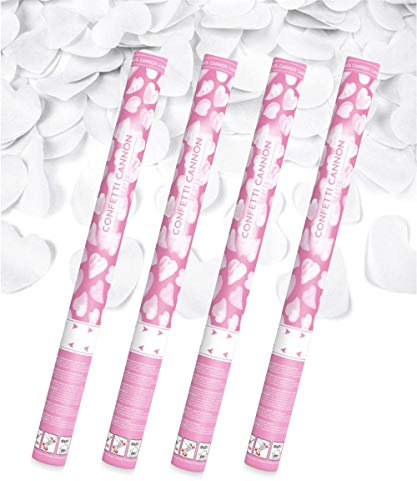 4x XXL (60 cm) Partykanone Partypopper Streamer ®Auto-schmuck (weiße Herzen)