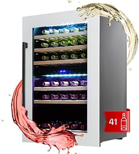 Klarstein Cantinetta Vino Design da Incasso, Cantinetta Vino Refrigerata a Zona Doppia per Vino Rosso, Bianco e Birra, Controlli Touch, Frigo Vino Cantinetta per Esterno/Interno, 132L, 41 Bottiglie