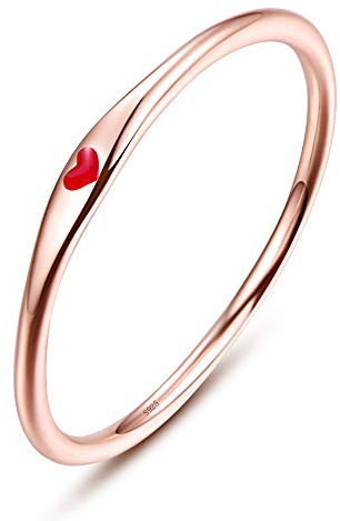 BONLAVIE 925 Sterling Silber einfache Carve Herz Hochzeit Band stapelbar Versprechen Ring für Sie (57 (18.1), C-Rosegold-Rot)