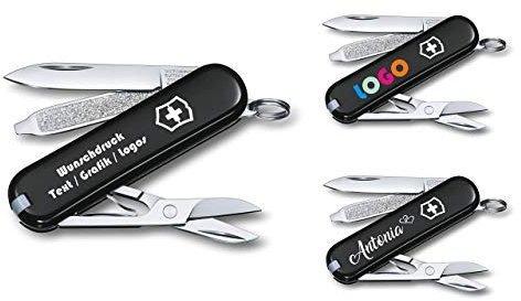 Victorinox Coltello da Tasca Classic SD con Richiesta Stampa Auf der Conchiglia I Regalo per Uomini Donne Compleanno I Svizzero Coltello da Tasca Personalizzato 7 Funzioni 0.6223 Dark Illusion - Nero