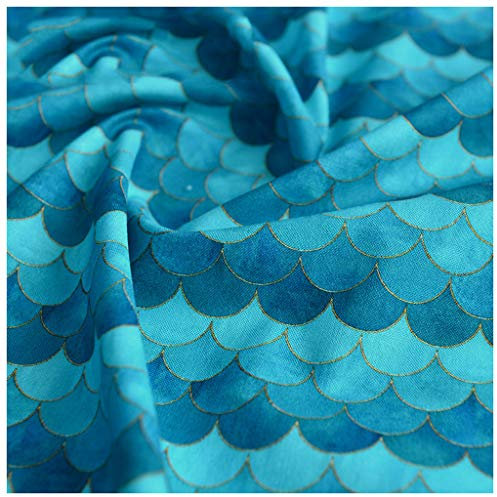 100% Baumwollstoff Farbverlauf Japanischer Fischschuppen-Druck Meerjungfrauenschuppen Geometrischer Dekorationsstoff zum Nähen DIY-Kunsthandwerk 130cm Breit(Size:1m,Color:blaugrün)