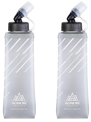 Azarxis TPU Faltbarer Soft Flask, BPA-Frei Trinkblase Trinkflaschen Wasserflasche für Trinkrucksack Fahrrad Klettern Sport (420ml - Grau - 2 Stück - Aktualisierte Version)