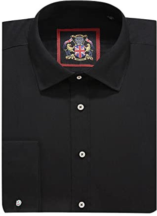 Men's Plain Dress Shirts,Long Sleeve,Double French Cuff with Cufflinks Included,Regular Fit, 14 Colours, Business Wedding Work Shirt by Janeo British Apparel. Black, 17.5 inches