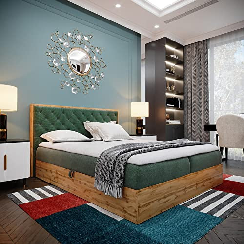 Boxspringbett LOFT 3 - Das Perfekte Doppelbett für Ihr Schlafzimmer. 140x200cm Mit Bonellmatratze, Bettkasten für Bettwäsche und Topper. Mit Kopfteil. (LOFT 3 GRÜN, 140x200)