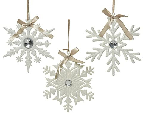 Kaemingk Christbaumschmuck Schneeflocke 15cm x 1 Stück Kunststoff mit Schleife Weihnachtsbaumschmuck weiß