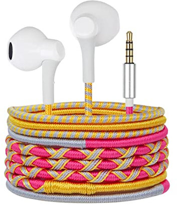 URIZONS Coloridos Auriculares con Cable - Auriculares Trenzados con micrófono sin enredos para Dispositivos i Phone/Samsung, etc. 3,5 mm Jack