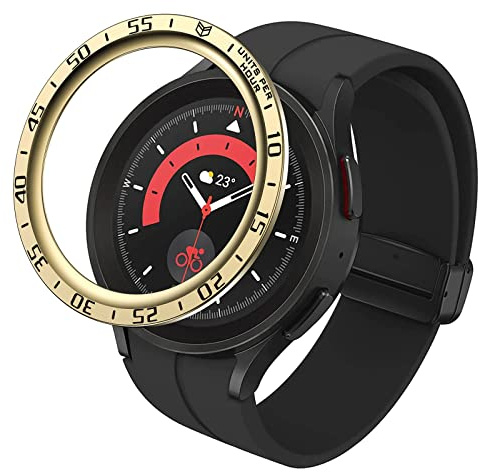 Miimall Schutzring Kompatibel mit Samsung Galaxy Watch 5 Pro Bezel Ring, Edelstahl Metall Lünette Styling Haftende Abdeckung Kratzfest Bezel Styling für Samsung Galaxy Watch 5 Pro 45mm Gold