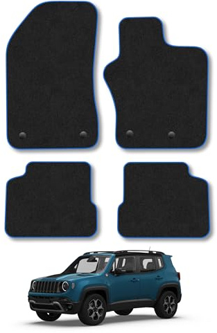 Car Mats for Jeep Renegade (2014-2018) Carpet | Blue Edge Trim Tailored Fit Floor Mats Full Coverage Protection Accessories Easy Clean Anti Slip Made in the UK