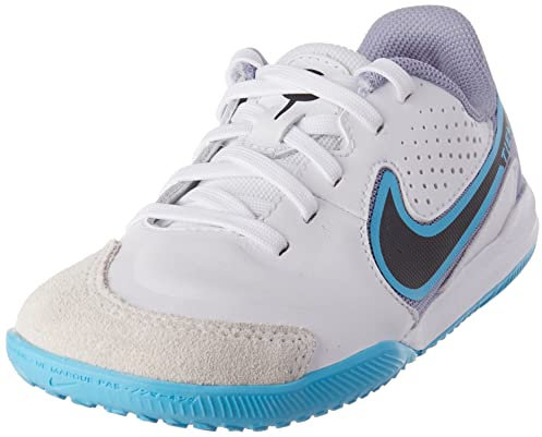 NIKE Jr. Tiempo Legend 9 Academy Ic Sneaker, White Black Baltic Blue Pink Blast, 3 UK