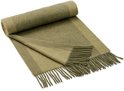 Warmer Schal Herren, Schal Olivgrün Damen Pashmina Zweifarbige Breit Gestreifte Quaste Halstuch 196x35CM Winter Weich