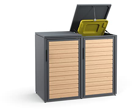 MEISTERBOX Forst - 2er Mülltonnenbox - Mülltonnenverkleidung mit Klappdach - Mülleimerunterstand 240L - Holzelemente