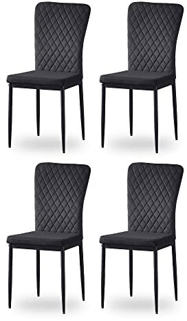 JaHECOME 4er Set Esszimmerstühle mit Samt-Bezug, hoher Rückenlehne, Gitter Leichtbau Design, Essstuhl mit Metallbeine, für Esszimmer Küche Wohnzimmer (4, schwarz)