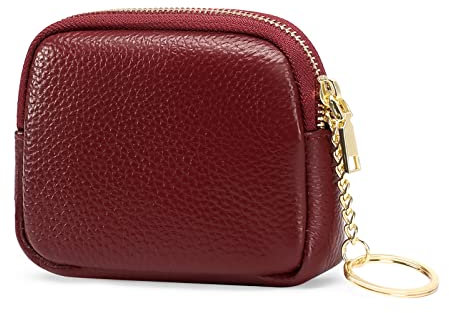SENDEFN Portemonnaie Damen aus Echtes Leder Damen Geldbörse Kleingeldbörse mit Reißverschluss Kleine Brieftasche Mini Geldbeutel für Münze Bargeld, 5265, Burgundisch