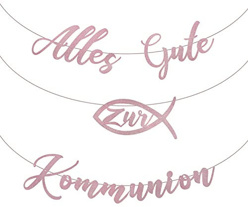 Oblique Unique® Girlande Alles Gute zur Kommunion mit Fisch Hängedeko für Kommunion von Jungen und Mädchen Kommunionsdeko (Rosa)