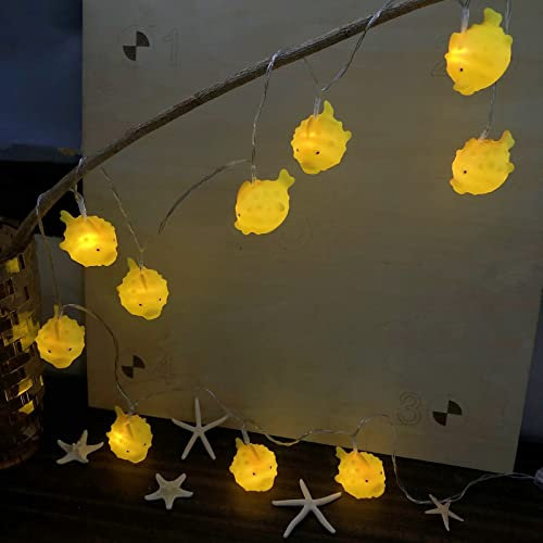 Riaxuebiy Niedliche Kugelfisch Lichterketten Kugelfisch Nachtlicht Batteriebetriebenes für Party Kinder Kinder Schlafzimmer Dekoration (1.65M/10LED, Gelb Kugelfisch)