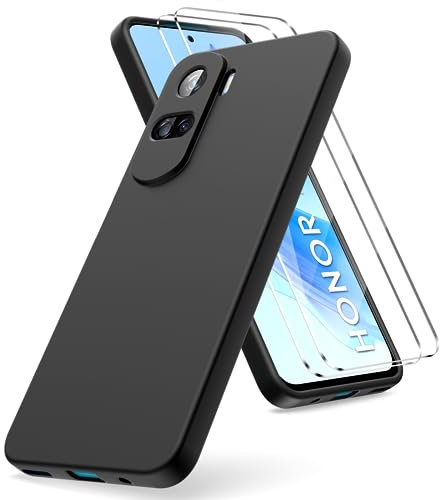 Vansdon Coque Compatible avec Honor 90 Lite, 2 Film de Protection en Verre trempé, Housse Souple en TPU en Silicone Liquide, Housse en Caoutchouc Antichoc - Noir