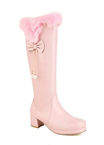 pitashe - Stivali invernali da donna con tacco, con tacco alto e tacco alto, in peluche, colore nero, 41, Colore: rosa., 38 EU