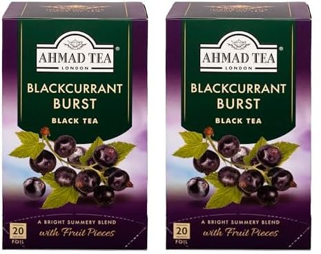 Ahmad Tea - Blackcurrant Burst - Té negro con grosella negra - Con trozos de fruta - Bolsitas de té envueltas individualmente y selladas con aroma con 2 g de té por ración - 20 bolsitas de té