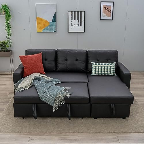 Panana Corner Sofa Bed, L-Shaped Sofa Corner Sofa, 3 Seater Pull out Sofa Bed with Storage Chaise, Convertible Click Clack Sofa Bed Settee Sectional Sofa, FRSS23