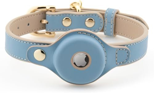Nina Woof Cupertino Hundehalsband aus veganem Leder, gepolstert und verstellbar mit Tracker-Halterung, Blau, Größe M (Hals 38-48 cm)