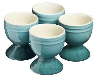Cooks Professional Set of 4 Colourful Egg Cups | 40ml Durable Chip Resistant Ceramic Stoneware Dinnerware Graduated Design Egg Holders | Dishwasher & Microwave Safe | Teal