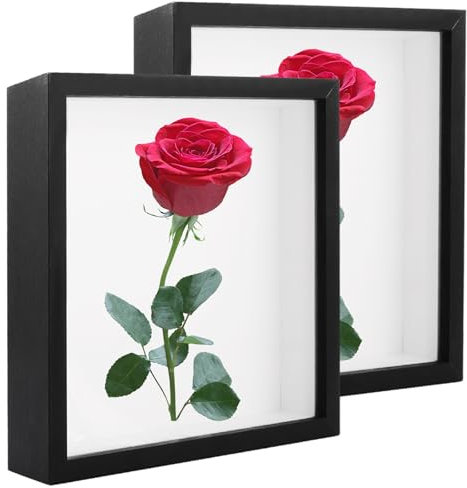 VIDETOL 2 Stück 3D Bilderrahmen zum Befüllen, 20 x 20 cm Objektrahmen Tief Rahmen zum Befüllen, Schwarz Quadratisch Holzrahmen für Blumen, Tickets, DIY-Kreation