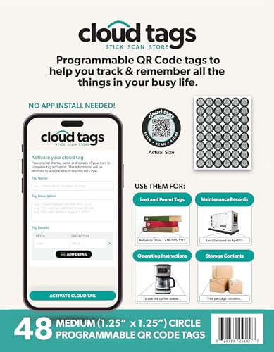 Etiquetas de nube de código QR | Códigos QR programables para almacenar información, instrucciones, perdidos y encontrados, historiales de servicio y más | No necesita aplicación o suscripción