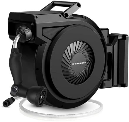 CoolHome Wandschlauchbox 20 + 2 Meter - Gartenschlauch mit Rolle - Schlauchhalter 180° drehbar - Gartenschlauchrolle - Schwarz