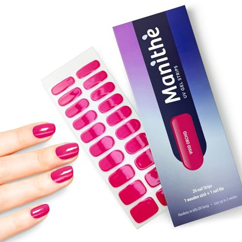 Manithè - Smalto Adesivo Gel UV - Colore Fucisa (Vivid Orchid) Pellicola per Unghie Autoadesiva - Manicure Semipermanente - Nail Wraps Gel UV - Kit 20 PCS