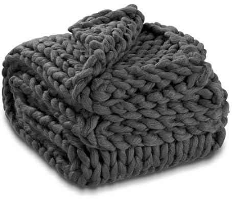 Como Kuscheldecke Anthrazit Moderne Strickdecke mit Zopfmuster, grob gestrickte Wohndecke, 50% Polyester, 50% Polyacryl Strick Plaid 127 x 152 cm