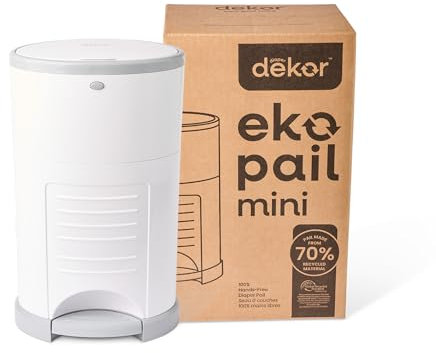 Diaper Dekor Mini cubo de pañales manos libres | Más fácil de usar | Solo tienes que poner un paso, dejar caer, listo | No absorbe olores | Sistema de recarga más económico | 70% materiales reciclados