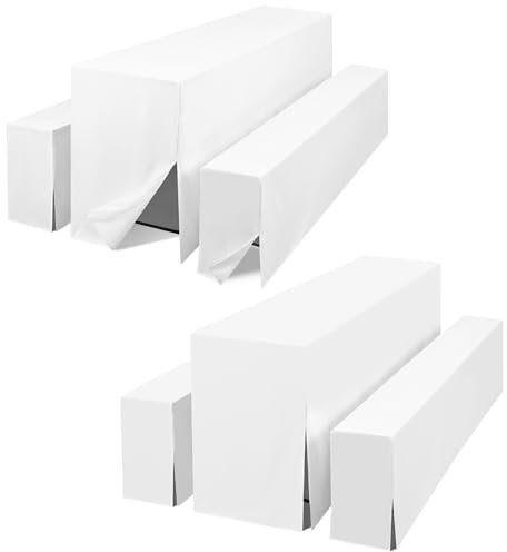 YMHPRIDE Zwei 3er-Set Bierbank Husse & Biertisch Husse – 3 TLG. Polyester Biertischhusse für Bierzeltgarnitur Bierbank-Hussen & Biertisch-Husse Set für Bankette im Freien (Weiß)