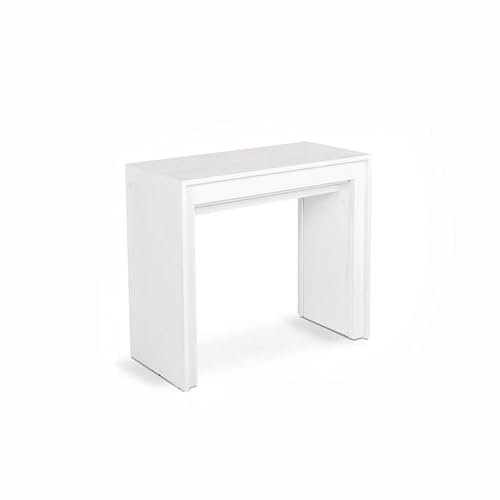 Mondo Viro Table extensible console Pinocchio en bois laqué 10 places 43/302 x 90 cm 76 h (blanc gaufré)