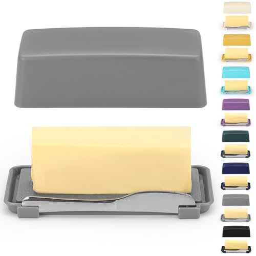 Butter Dish with Lid for Countertop, Kyraton Butter Crock with Stainless Steel Multipurpose Butter Knife, Butter Container, Kitchen Gift for Wife, Mother
