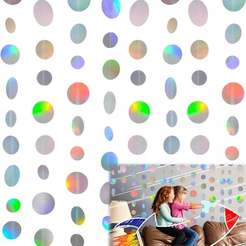 Runde Papier Girlande, 2 Stücke 4 Meter Papier Girlande Glitzer Runde, 5cm Kreis Punkte Hängend Regenbogengirlande für Geburtstagsdeko, Kindergeburtstag, Deko Karneval
