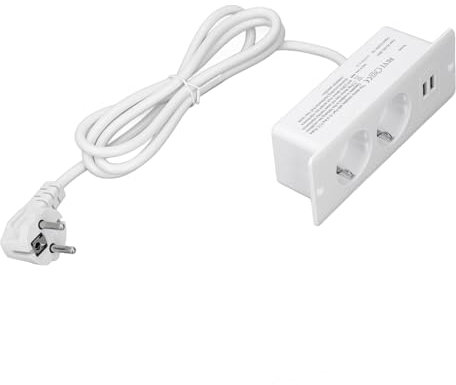 Toma de Corriente Integrada Puertos USB Enchufe de Escritorio Empotrado para Regleta de Alimentación de Montaje en Muebles (White)